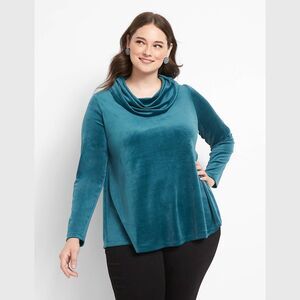 Lane Bryant Cowl-Neck Velour Max Swing Top Emerald Green size 30/32